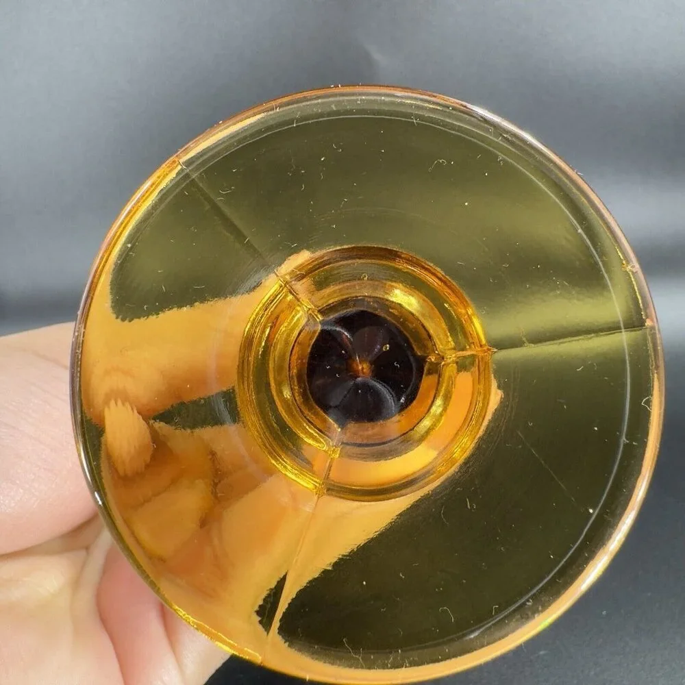 Vintage Mid Century Amber Glass Bud Vase Beaded Wavy Edges Glass‎ Vase VTG Decor